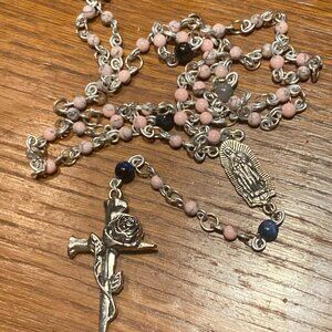 Handmade Rosary with Pink Ceramic Marble Beads